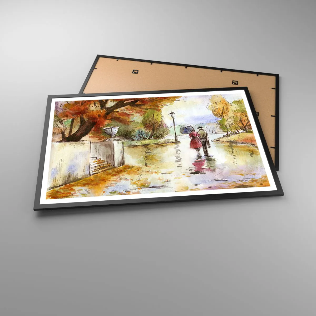 Poster in einem schwarzem Rahmen - Romantischer Herbst im Park - 91x61 cm