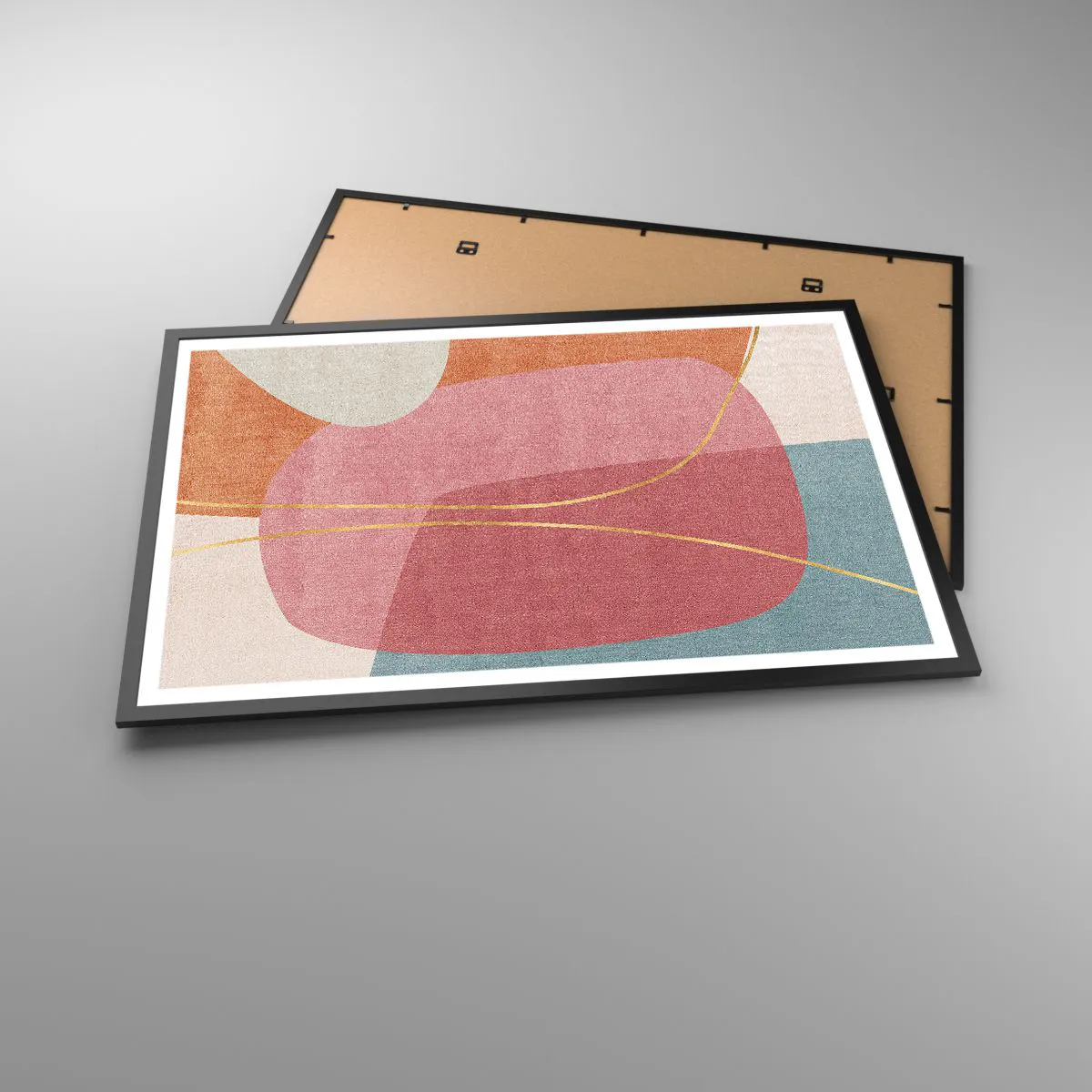 Poster in einem schwarzem Rahmen - Pastellkomposition mit Goldfaden - 91x61 cm