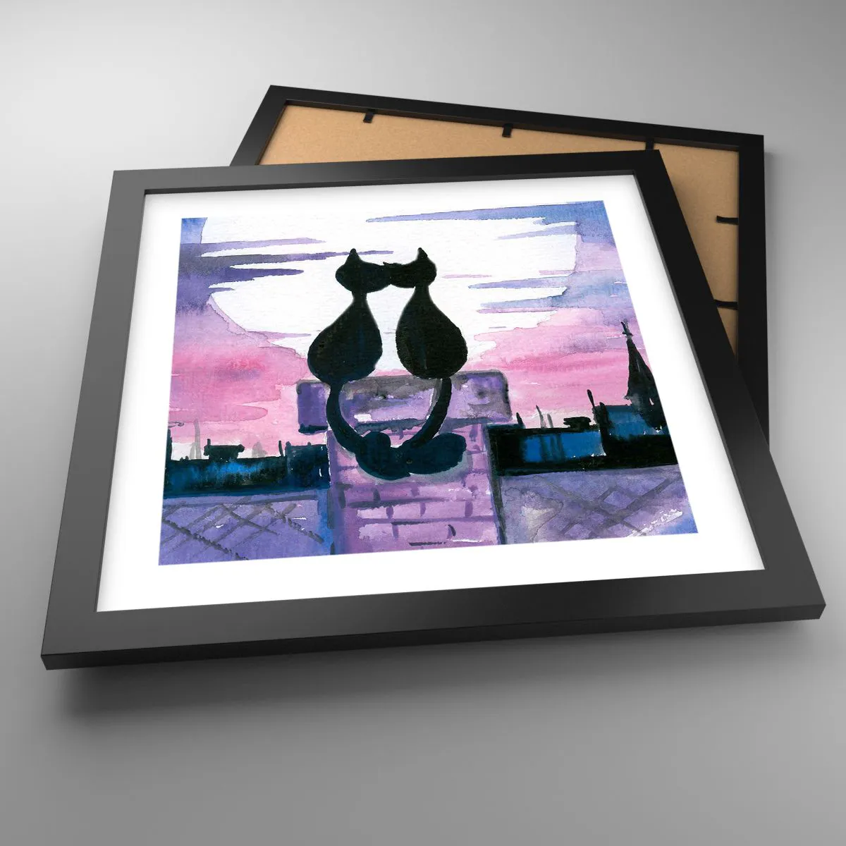 Pôster com moldura preta - Rendez-vous sob a lua - 30x30 cm