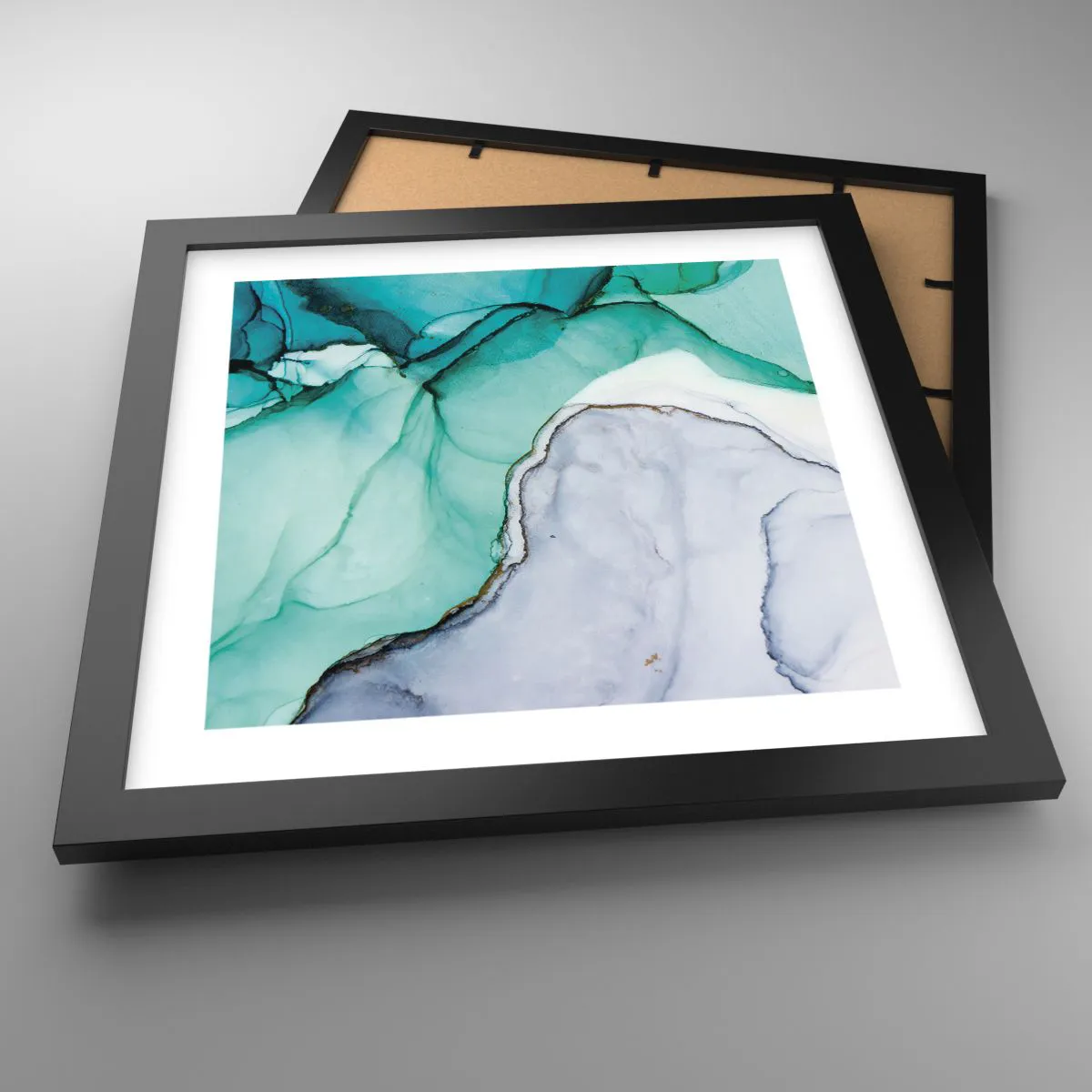 Plakat i sort ramme - Undersøgelse i turkis - 30x30 cm