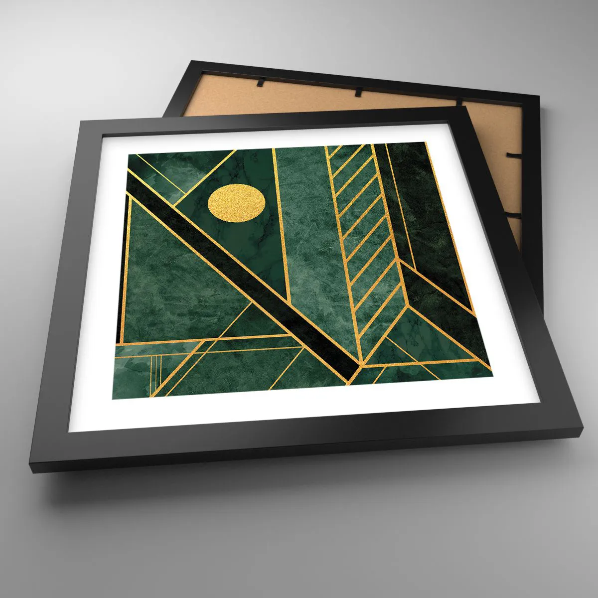 Plakat i sort ramme - Dynamikken i guld og azurblå - 30x30 cm