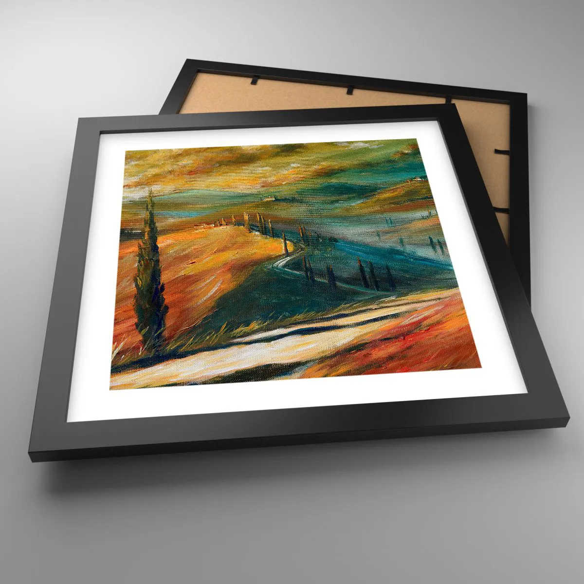 Poszter fehér keretben - Toszkán táj - 30x30 cm