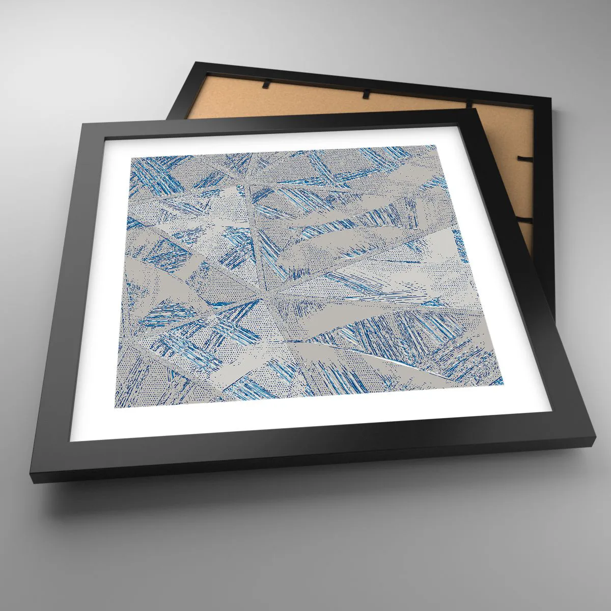 Affiche dans un cadre noir - Poster - Dans un labyrinthe bleu-gris - 30x30 cm