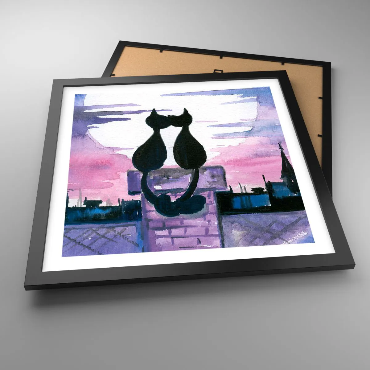 Poster in einem schwarzem Rahmen - Rendez-vous unter dem Mond - 40x40 cm