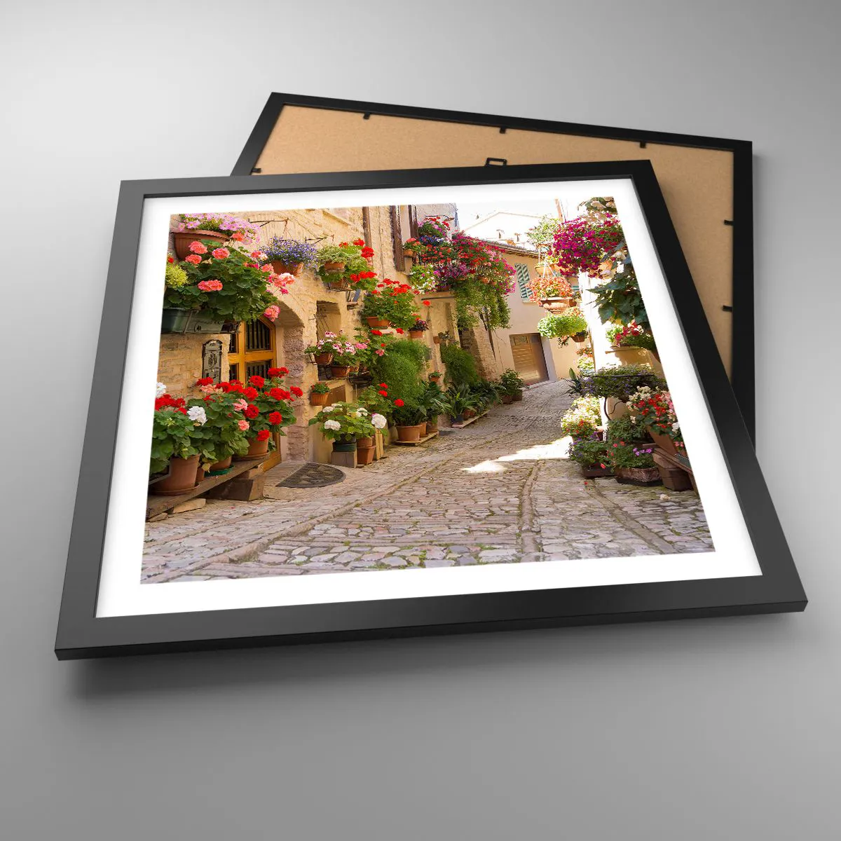 Poster in einem schwarzem Rahmen - In der Flut Blumen - 40x40 cm