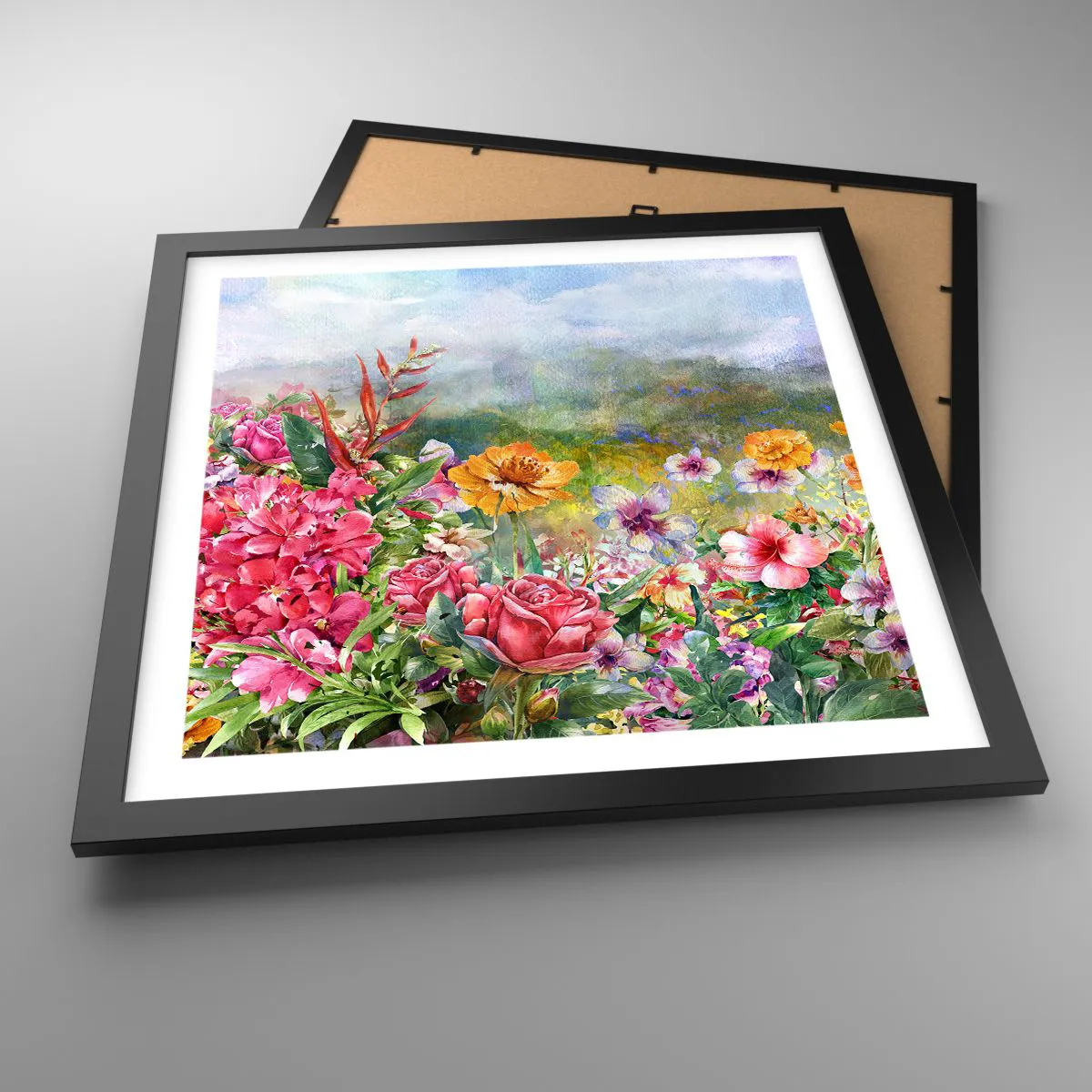 Affiche dans un cadre noir - Poster - Un jardin devenu fou - 40x40 cm