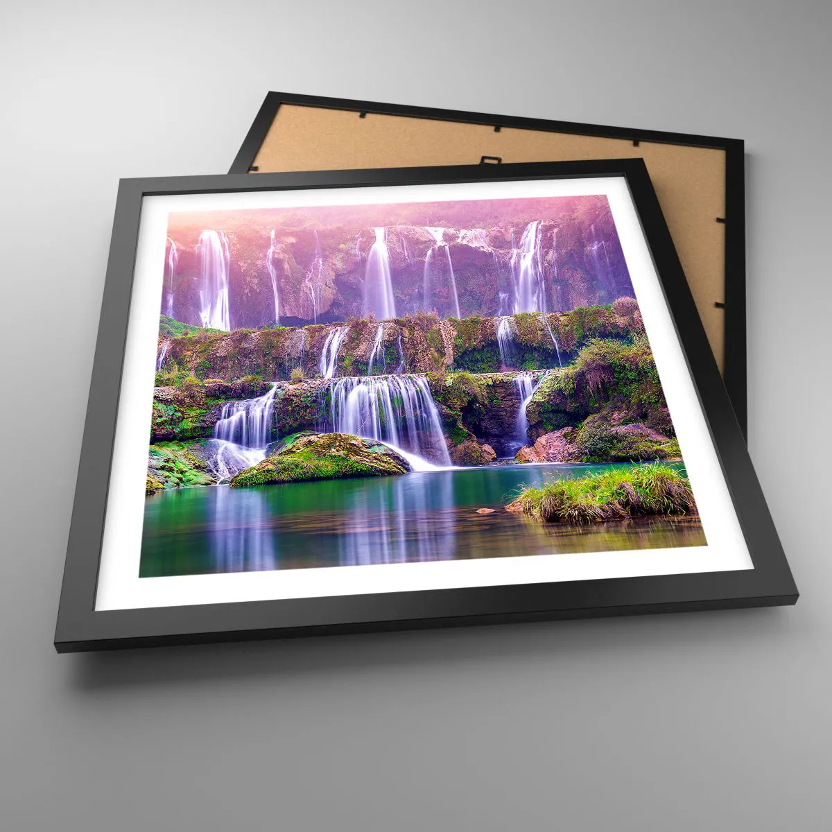 Affiche dans un cadre noir - Poster - Escalier vers le ciel - 40x40 cm