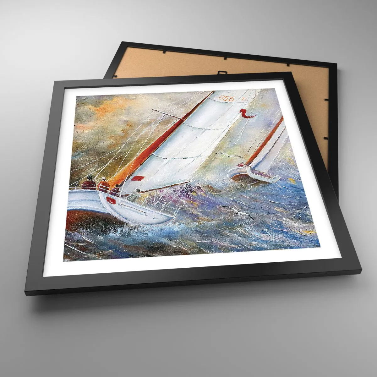 Affiche dans un cadre noir - Poster - Concourir sur les vagues - 40x40 cm