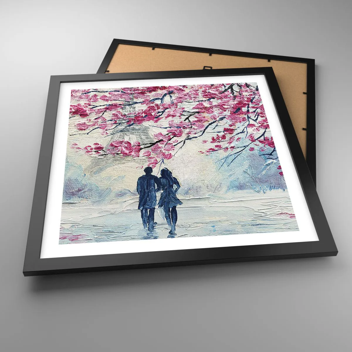 Plagát v čiernom ráme - Romantická prechádzka - 40x40 cm