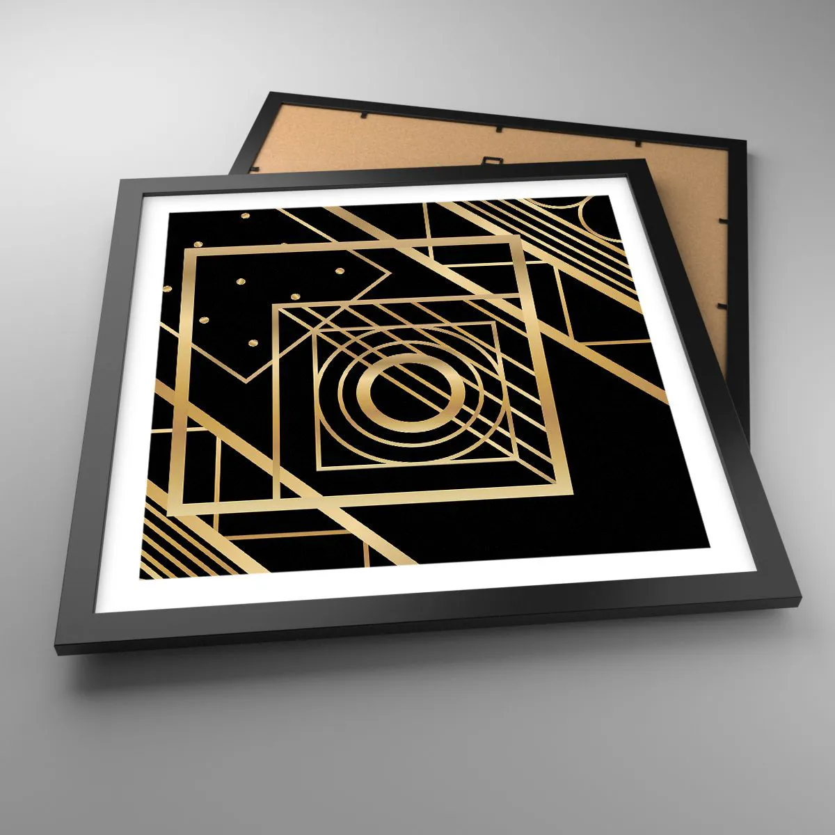 Poster in black frame - Golden Geometry - 40x40 cm