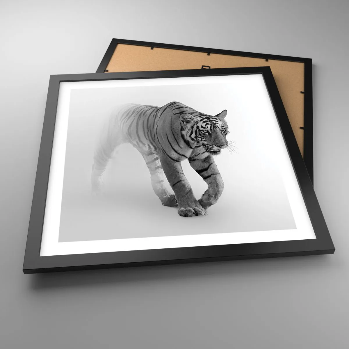 Affiche dans un cadre noir - Poster - Accroupi dans le brouillard - 40x40 cm