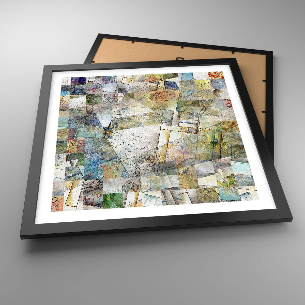 Plakat i sort ramme - Geometrisk ommøblering - 40x40 cm