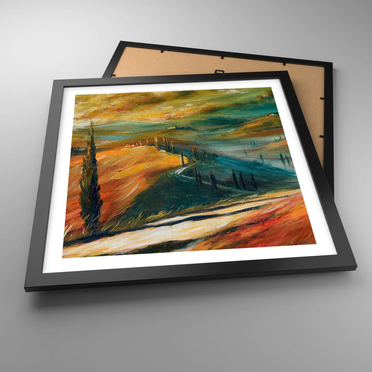 Affiche dans un cadre noir - Poster - paysage toscan - 40x40 cm