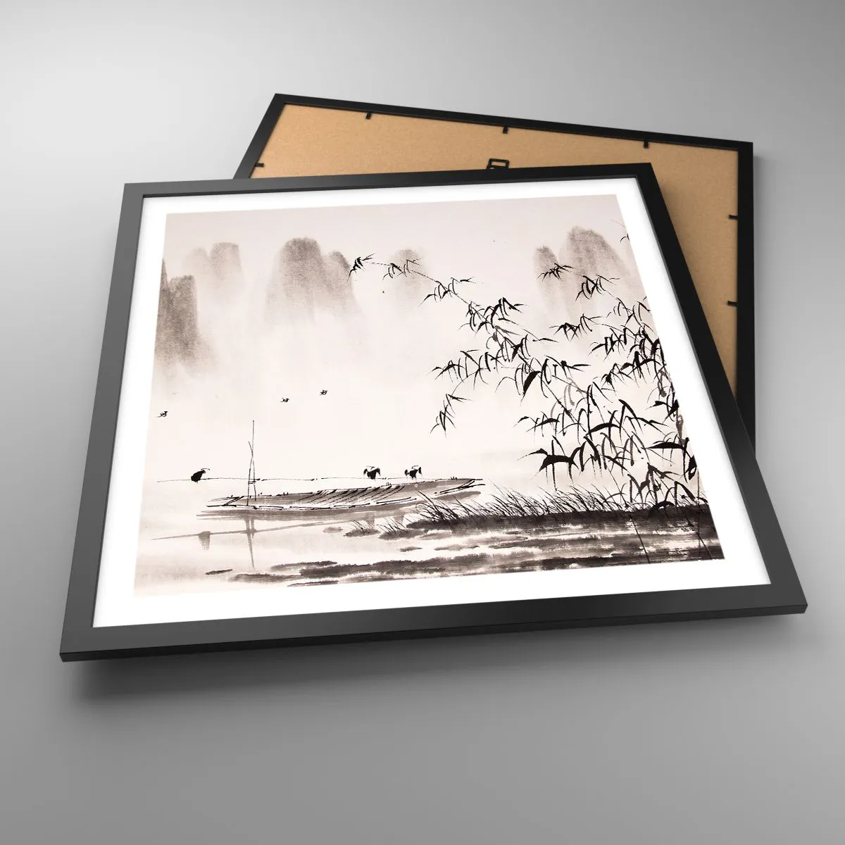 Affiche dans un cadre noir - Poster - Le silence des rizières - 50x50 cm