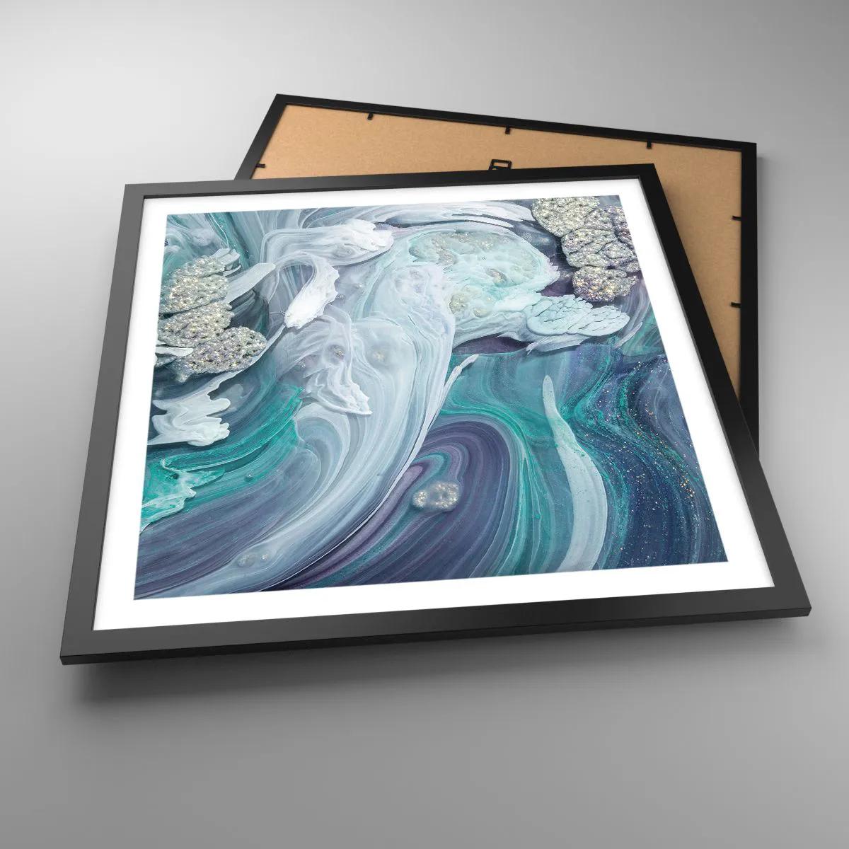 Póster en marco negro - Corrientes de azul - 50x50 cm