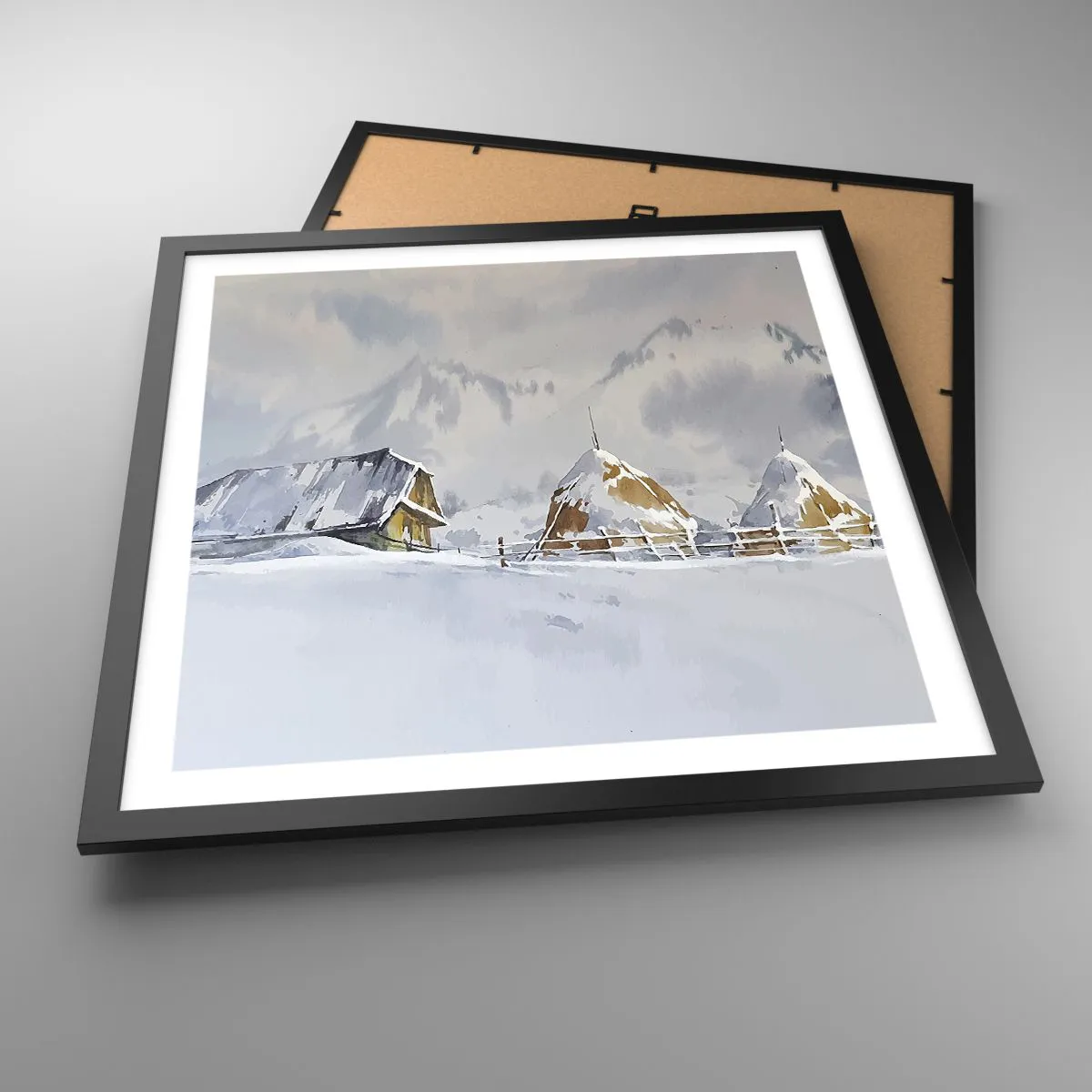 Plagát v čiernom ráme - V zasneženom údolí - 50x50 cm