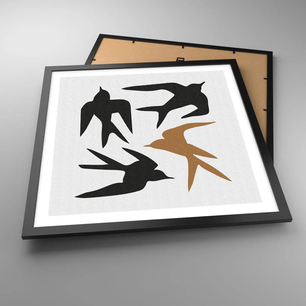 Poster in einem schwarzem Rahmen - Schwalbenspaß - 50x50 cm