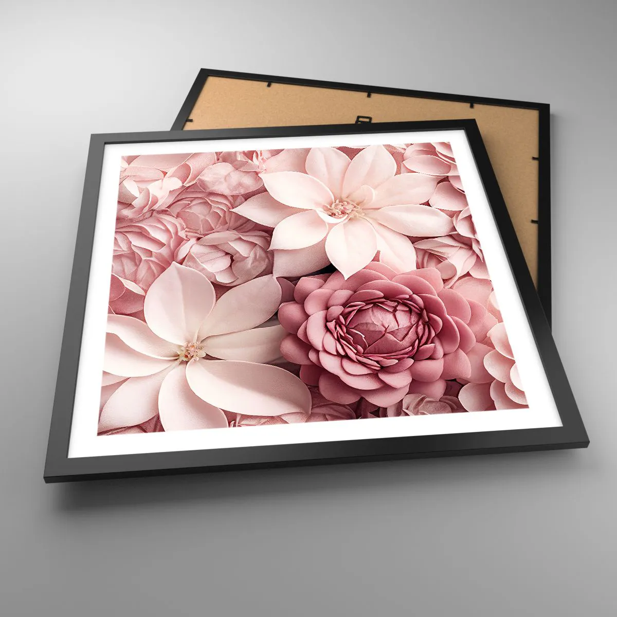 Poster in einem schwarzem Rahmen - In rosa Blütenblättern - 50x50 cm