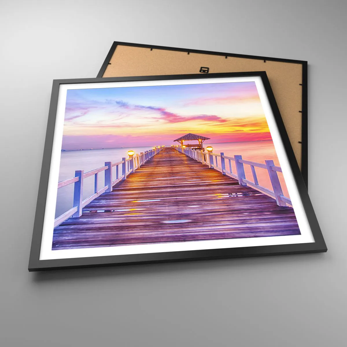 Poster in cornice nera - Silenzio della sera in lilla e oro - 60x60 cm