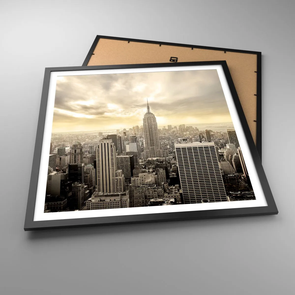 Póster en marco negro - Tejido neoyorquino en tonos grises - 60x60 cm