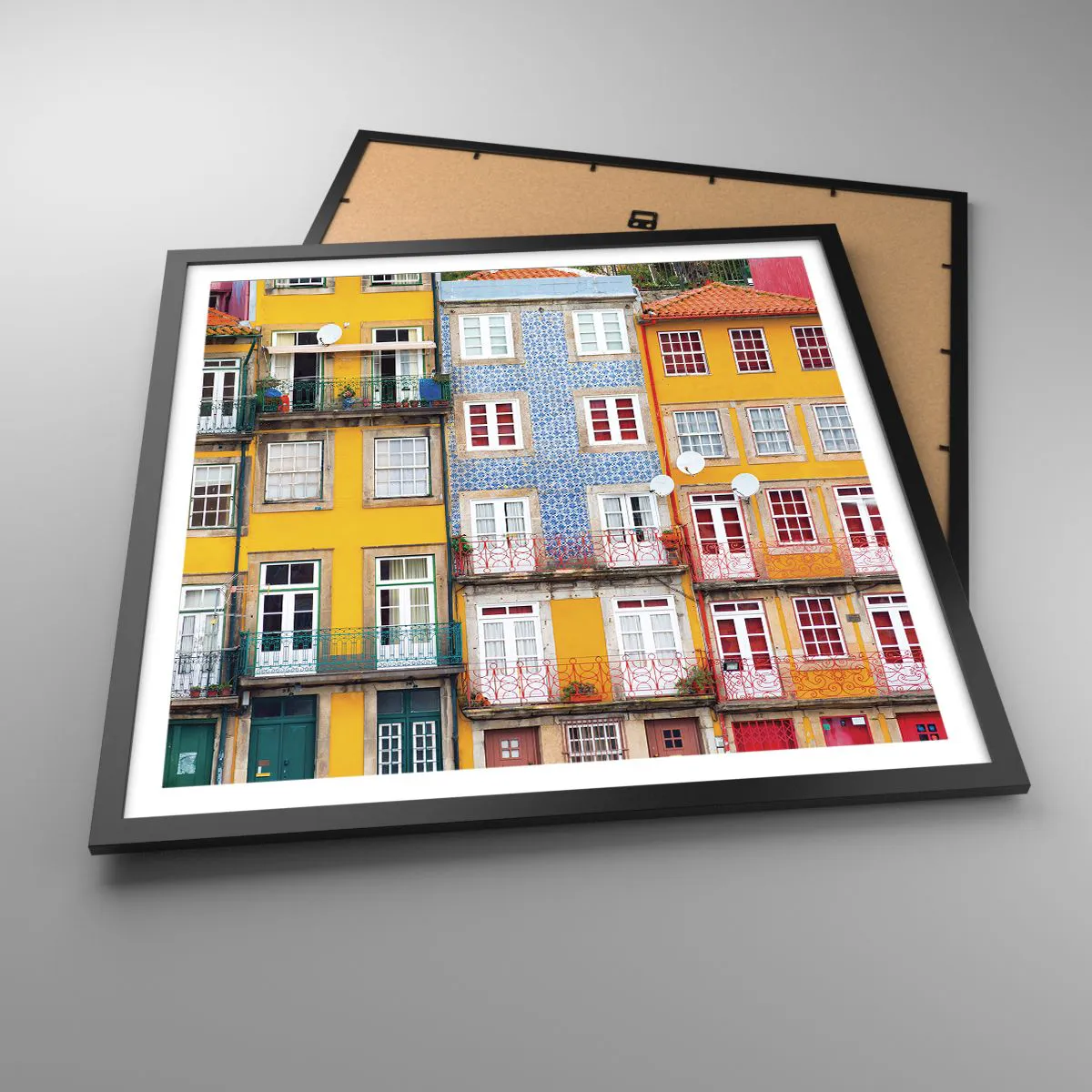 Plakat i sort ramme - Farverne i den gamle bydel - 60x60 cm