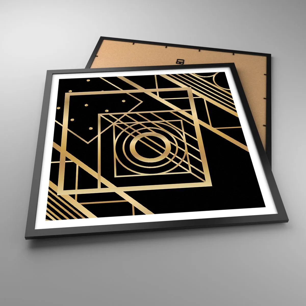 Plakat i sort ramme - Gylden geometri - 60x60 cm