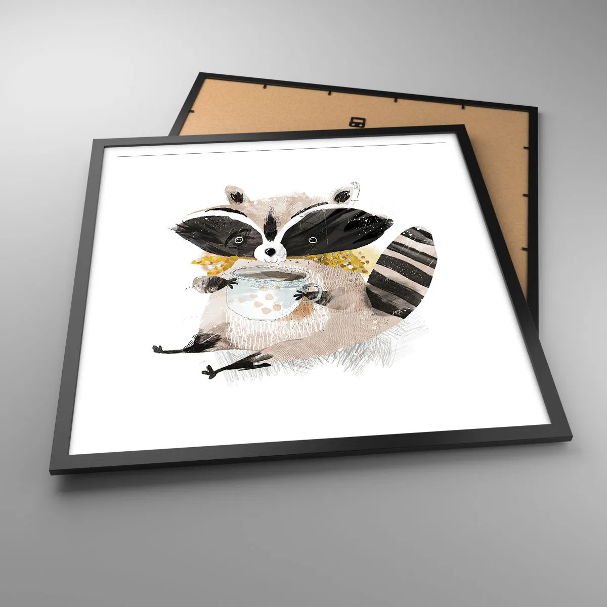 Affiche dans un cadre noir - Poster - Mon ami le raton laveur - 60x60 cm