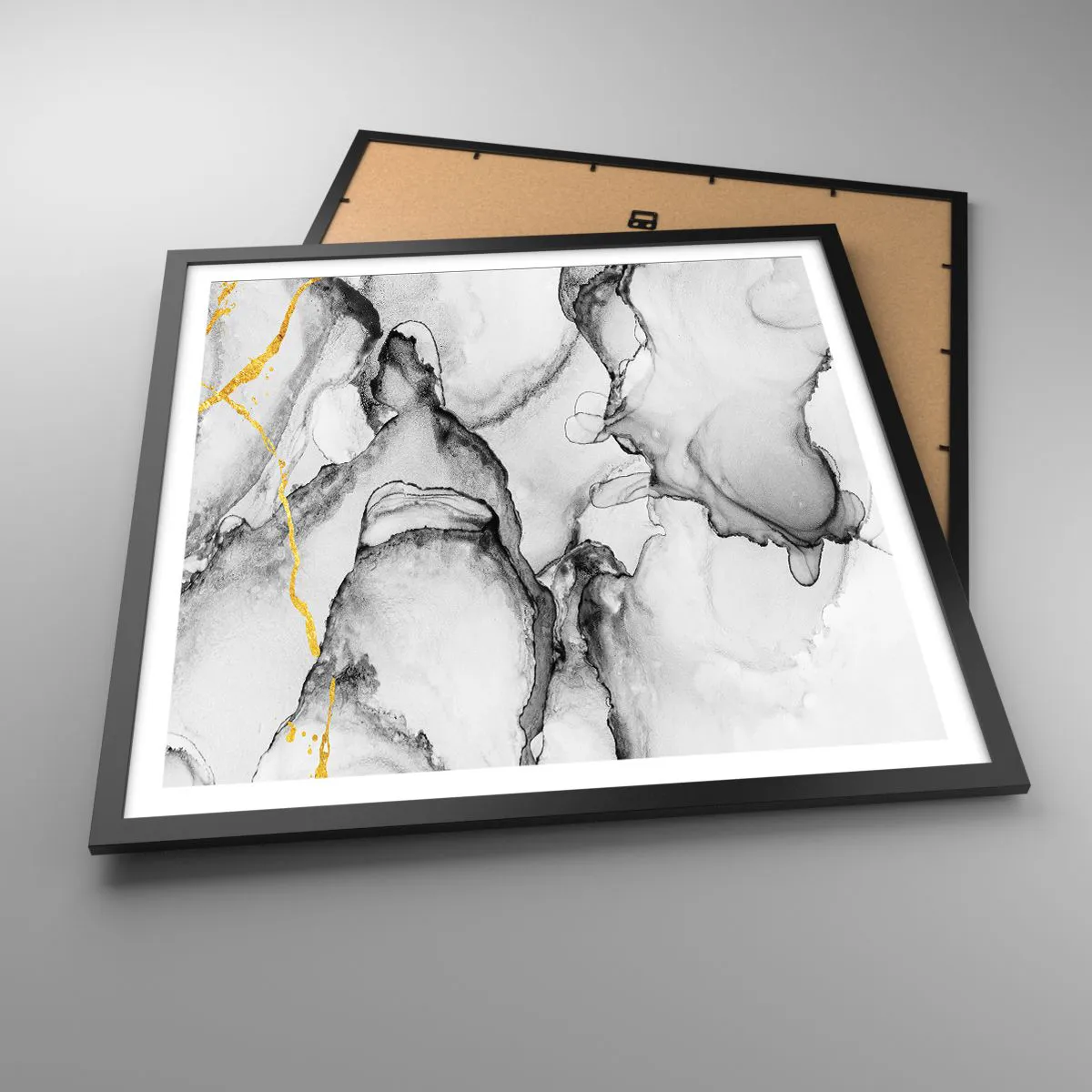 Affisch i svart ram - Komposition med guldmotiv - 60x60 cm