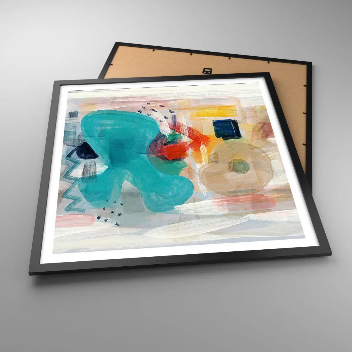 Affisch i svart ram - Ett färgglatt spel - 60x60 cm