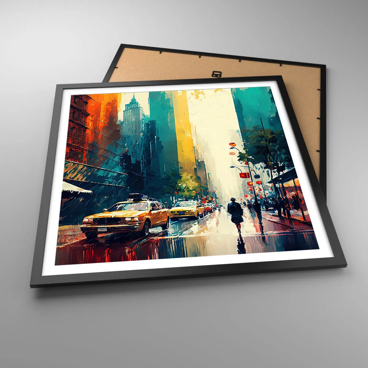Plakat w czarnej ramie - Nowy Jork – tu nawet deszcz jest kolorowy - 60x60 cm