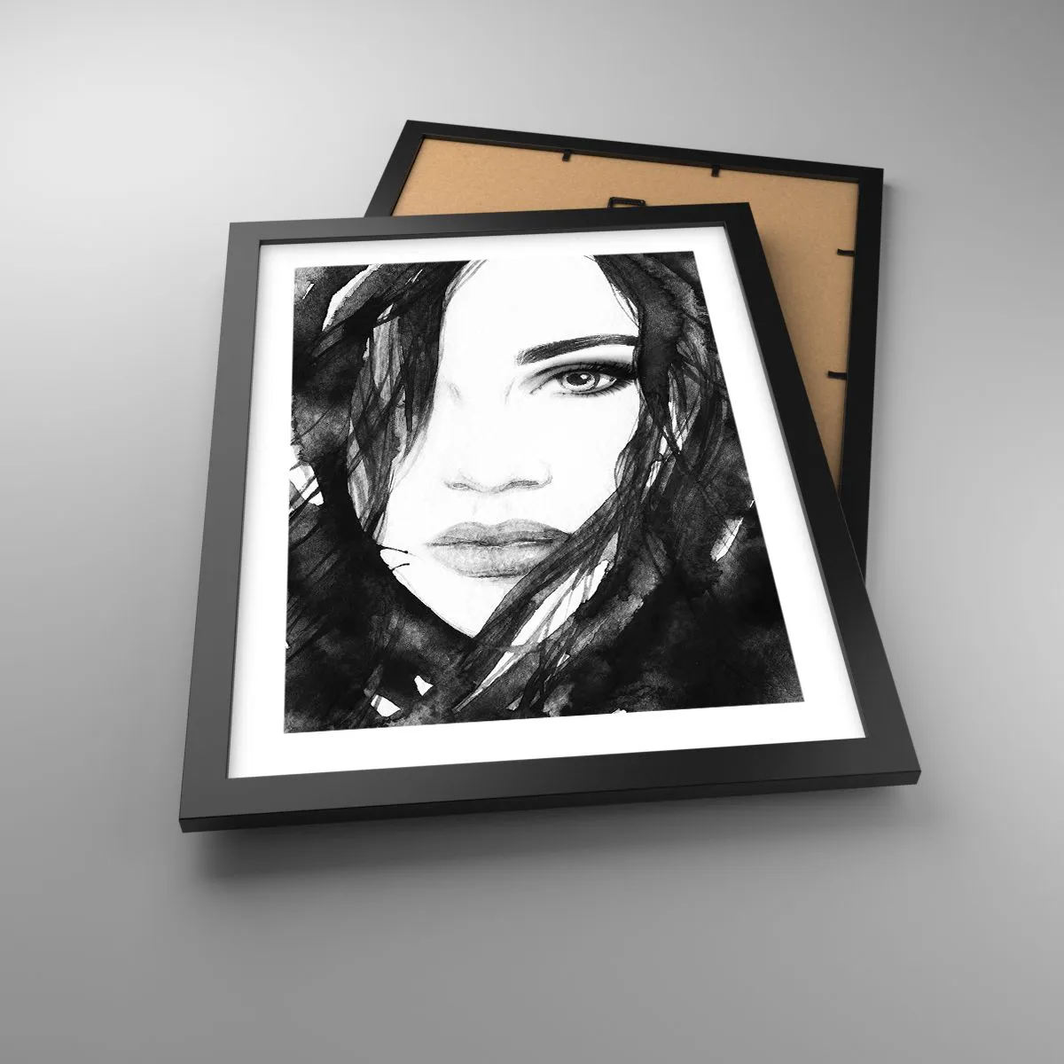 Poster în ramă neagră - Studiu unei dame în alb și negru - 30x40 cm
