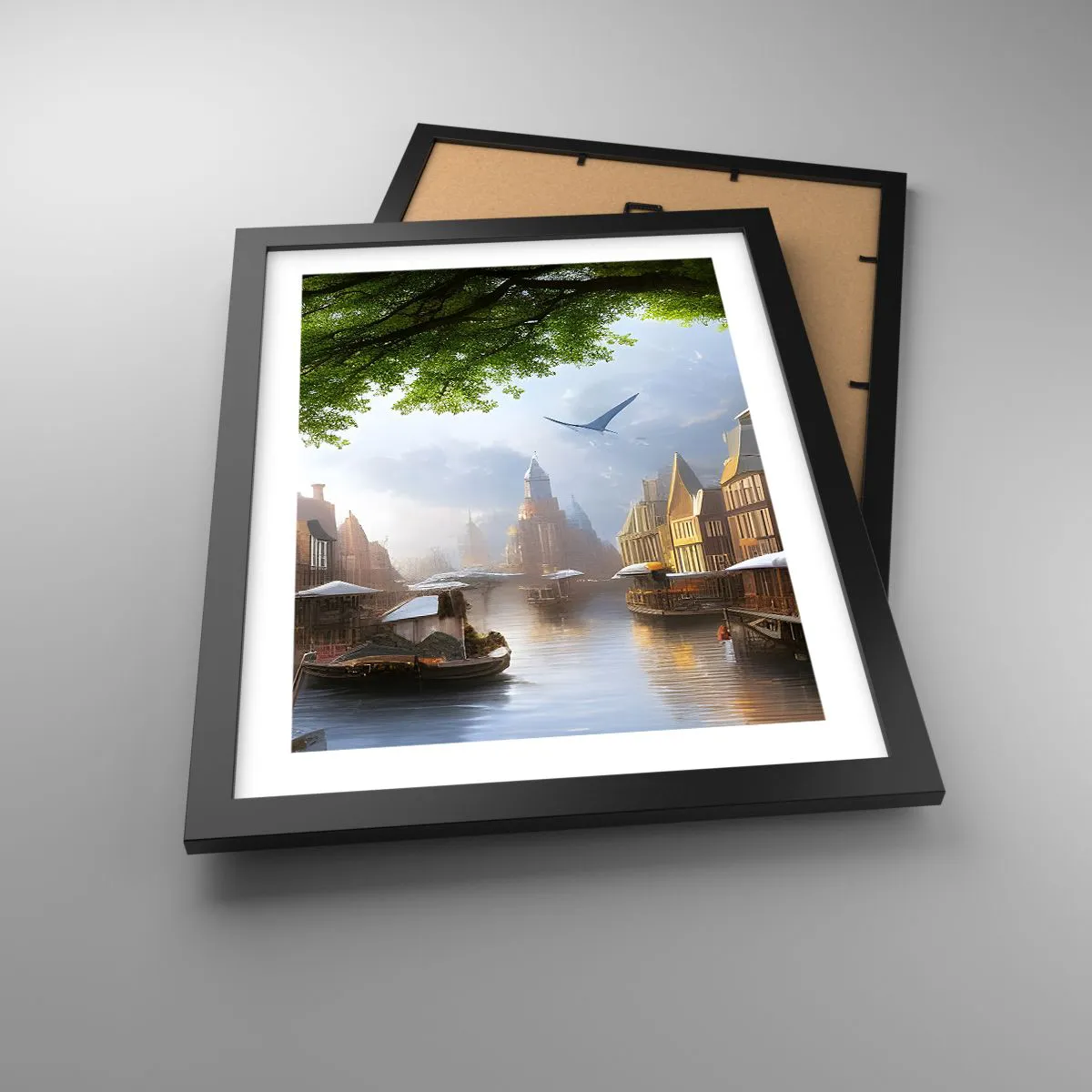 Poster in een zwarte lijst - Hollands stadsbeeld - 30x40 cm