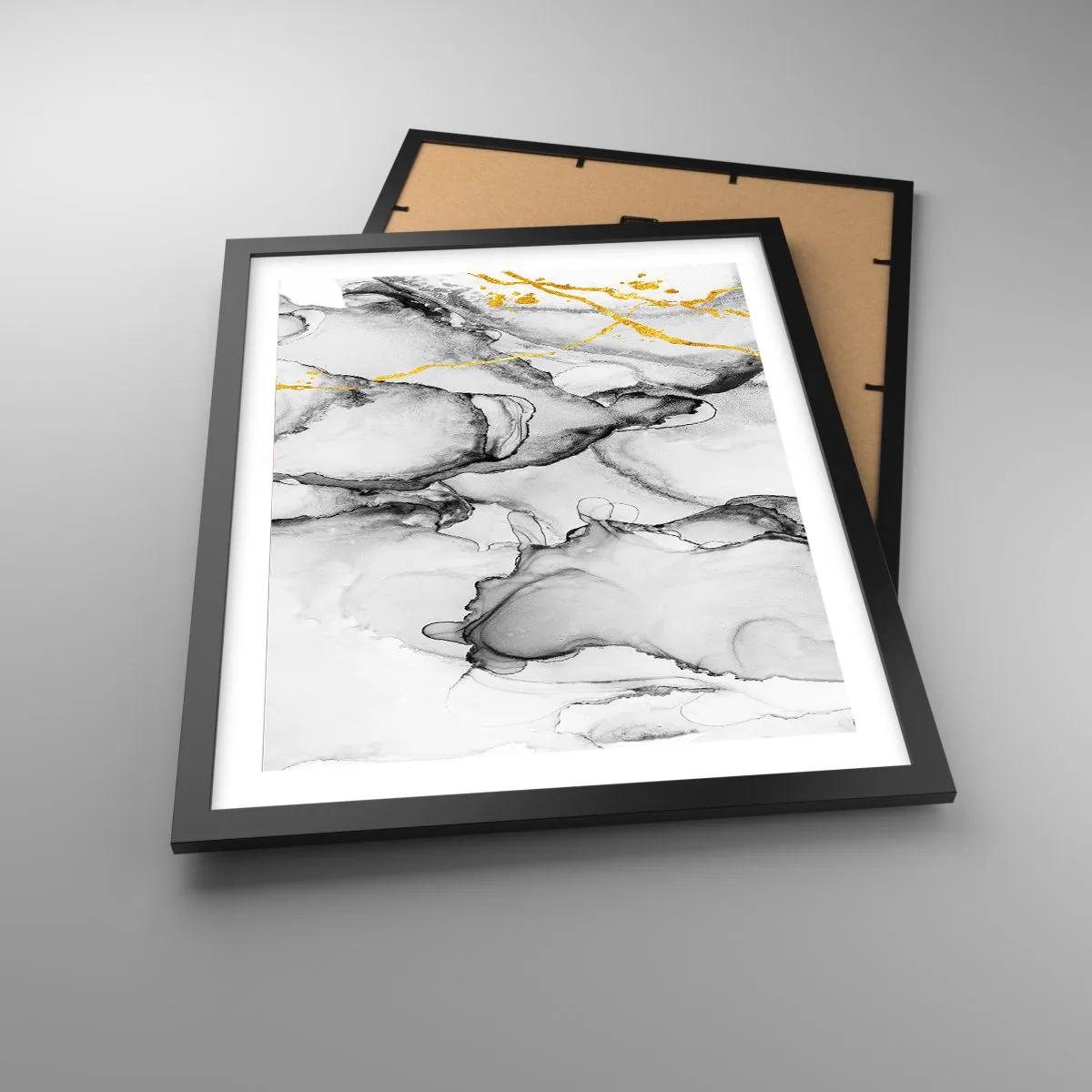 Pôster com moldura preta - Composição dourada - 40x50 cm