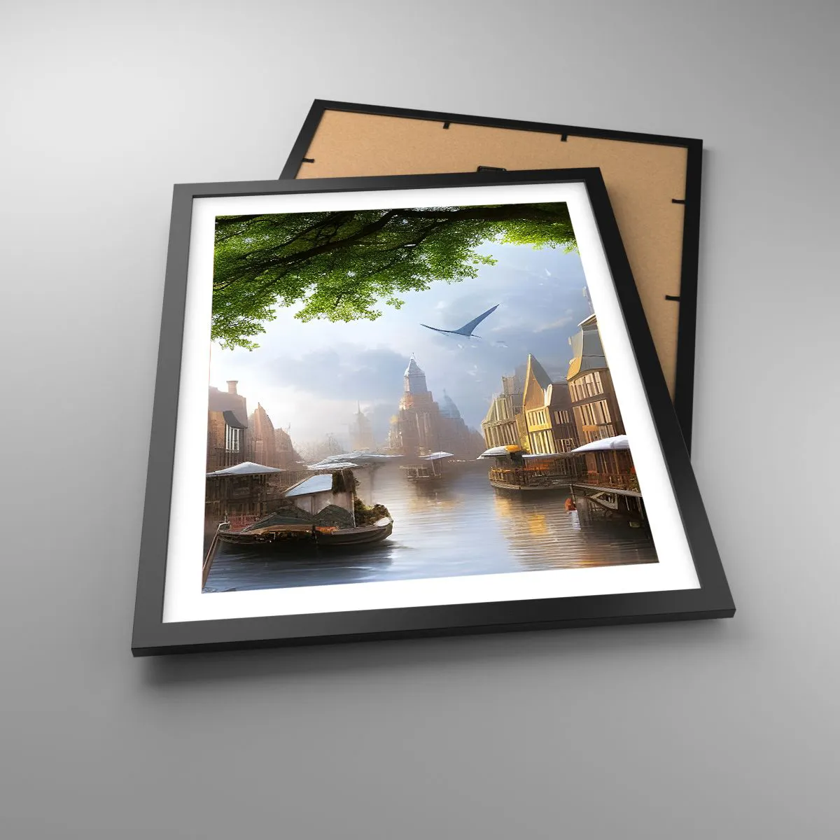 Plakat i sort ramme - Hollandsk bybillede - 40x50 cm