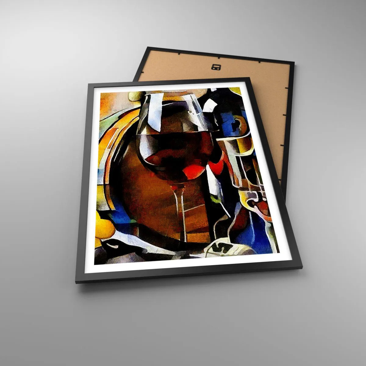 Plakat i sort ramme - Et kunstnerisk gengivet glas rødvin - 50x70cm - Og verden bliver mere farverig - Moderne vægdekoration til stue og soveværelse ARTTOR