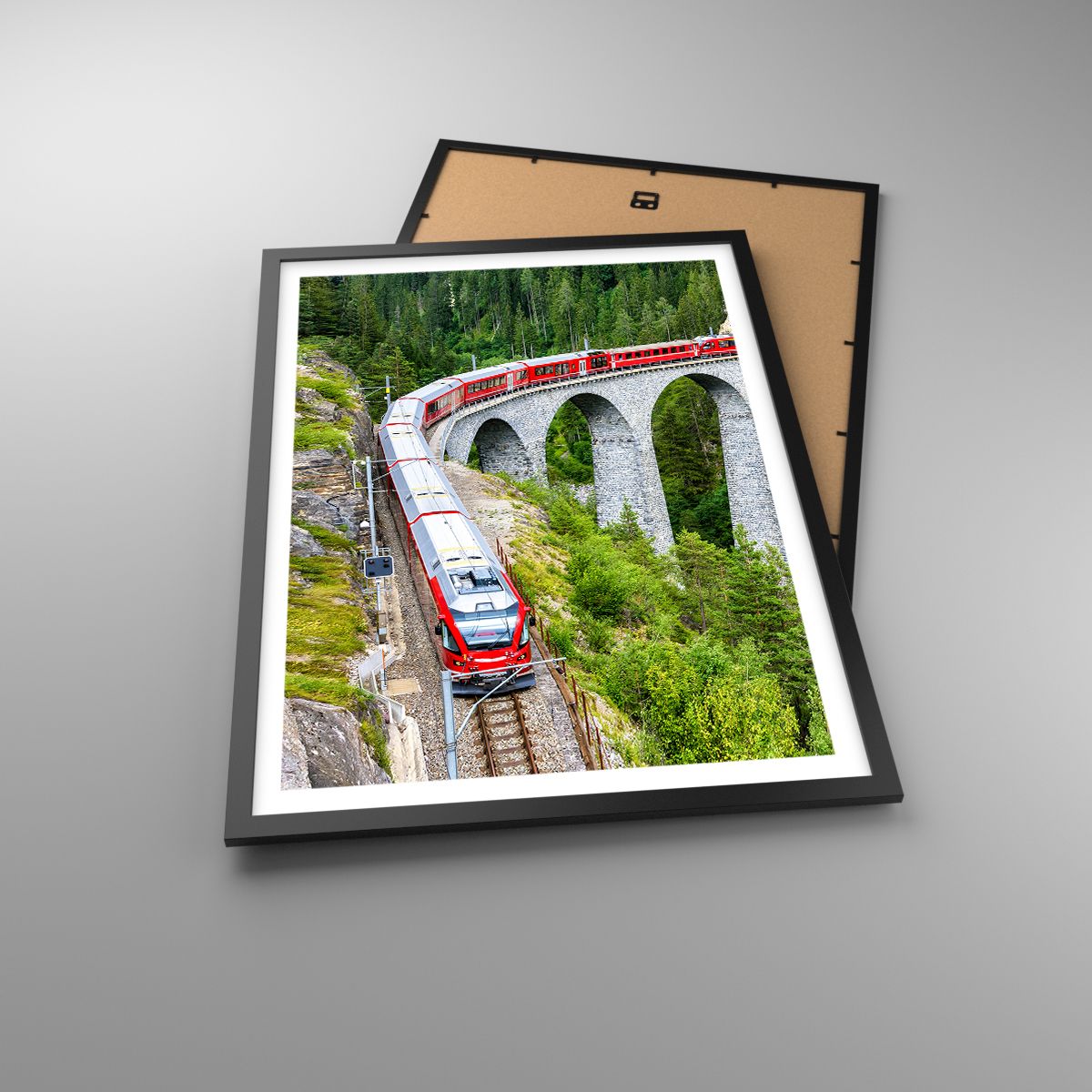 Poster Eisenbahnbrücke, Poster Berglandschaft, Poster Personenzug, Poster Berge, Poster Alpen