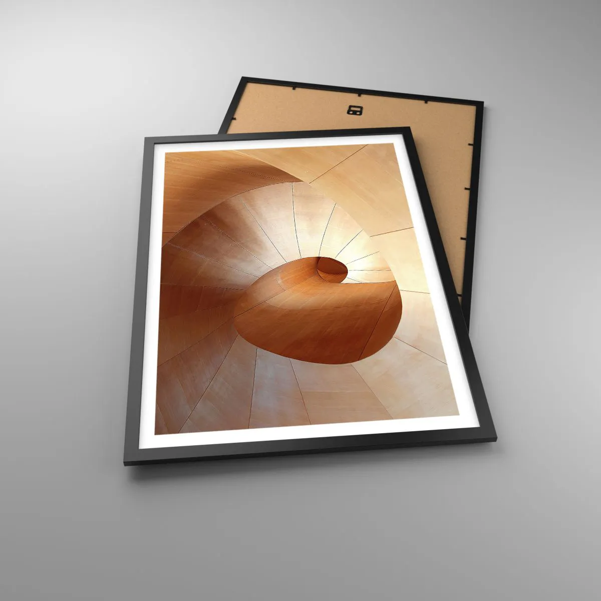 Pôster com moldura preta - Estrutura espiral de madeira com tonalidade dourada - 50x70cm - Serpentina arquitetônica - Decoração de parede moderna para a sala de estar e quarto ARTTOR