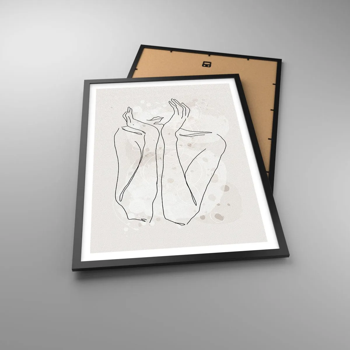 Poster in black frame - Contour drawing of a hand with an abstract background in shades of beige - 50x70cm - Dreamful Moment - Modern wall decoration for the living room and bedroom ARTTOR