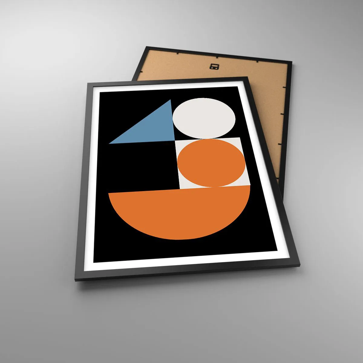 Plagát v čiernom ráme - Moderný geometrický vzor s kruhmi, trojuholníkmi a polkruhmi - 50x70cm - Figurínový systém - Moderná nástenná dekorácia do obývacej izby a spálne ARTTOR