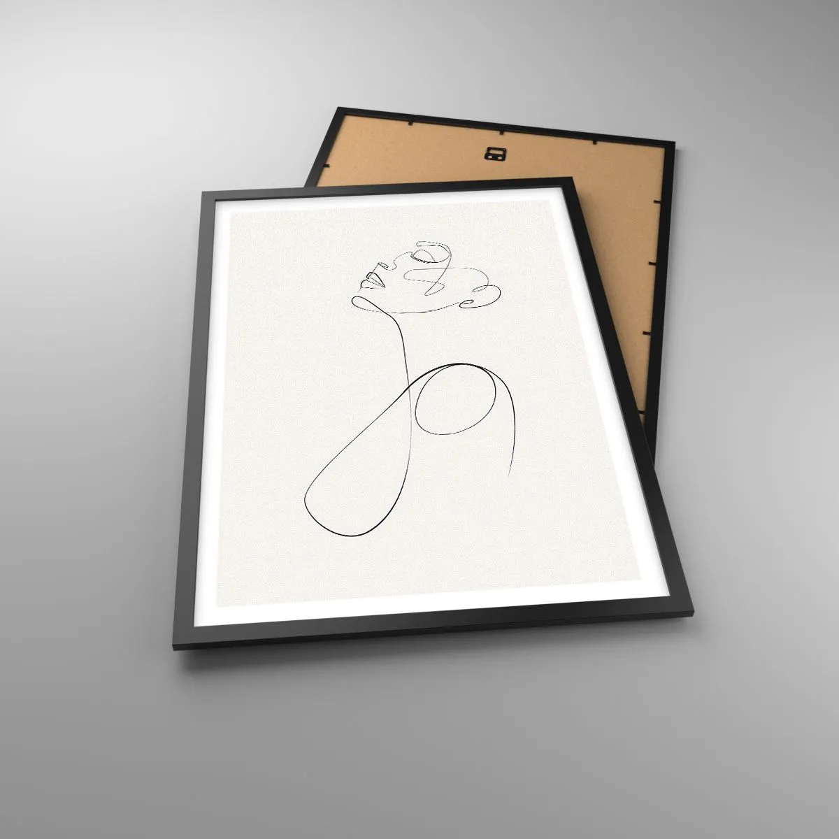Póster en marco negro - Una línea minimalista que crea la silueta de una mujer. - 50x70cm - En el bucle de los sueños - Decoración de pared moderna para salón y dormitorio ARTTOR