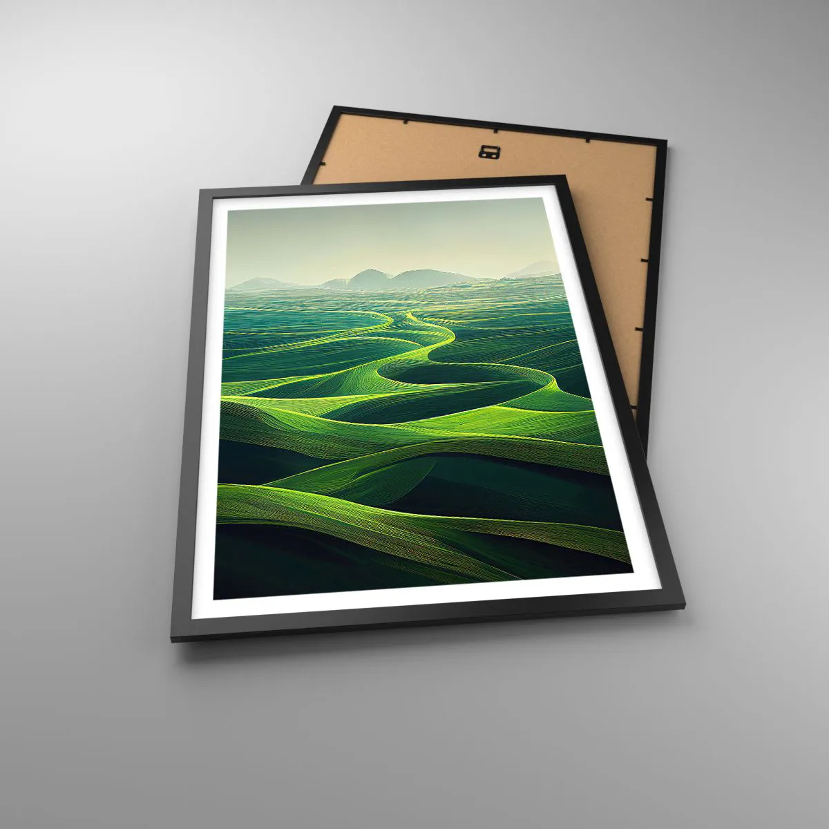 Pôster com moldura preta - Campos verdejantes com vista para as montanhas - 50x70cm - Nos vales verdes - Decoração de parede moderna para a sala de estar e quarto ARTTOR