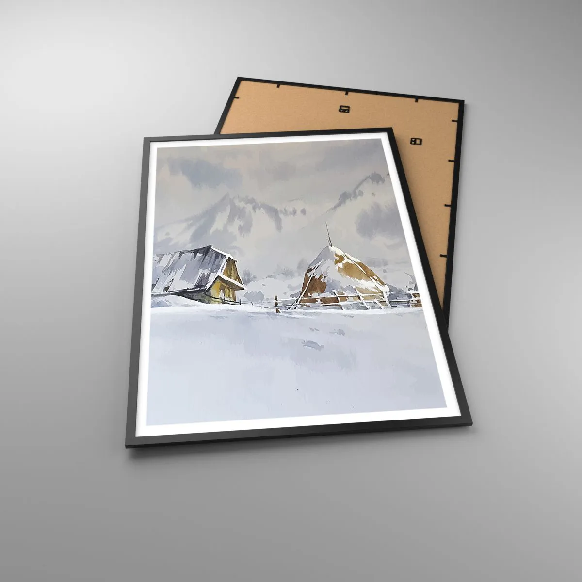 Poster in einem schwarzem Rahmen - In einem verschneiten Talkessel - 70x100 cm