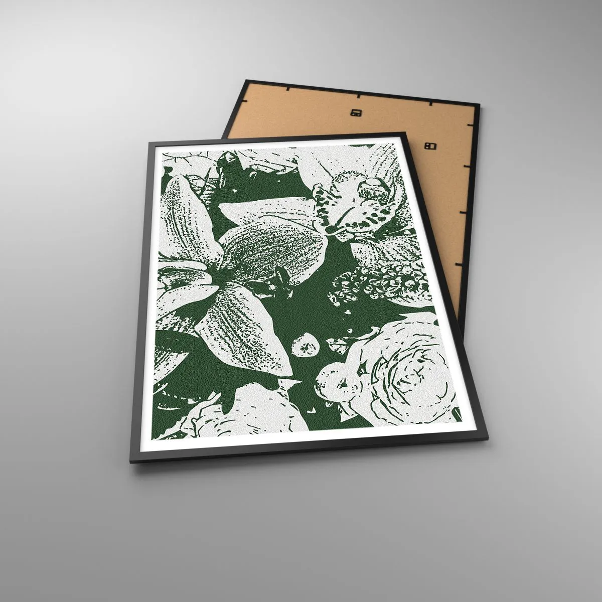 Poster in einem schwarzem Rahmen - Blumenstrauß – die Welt des Grüns - 70x100 cm