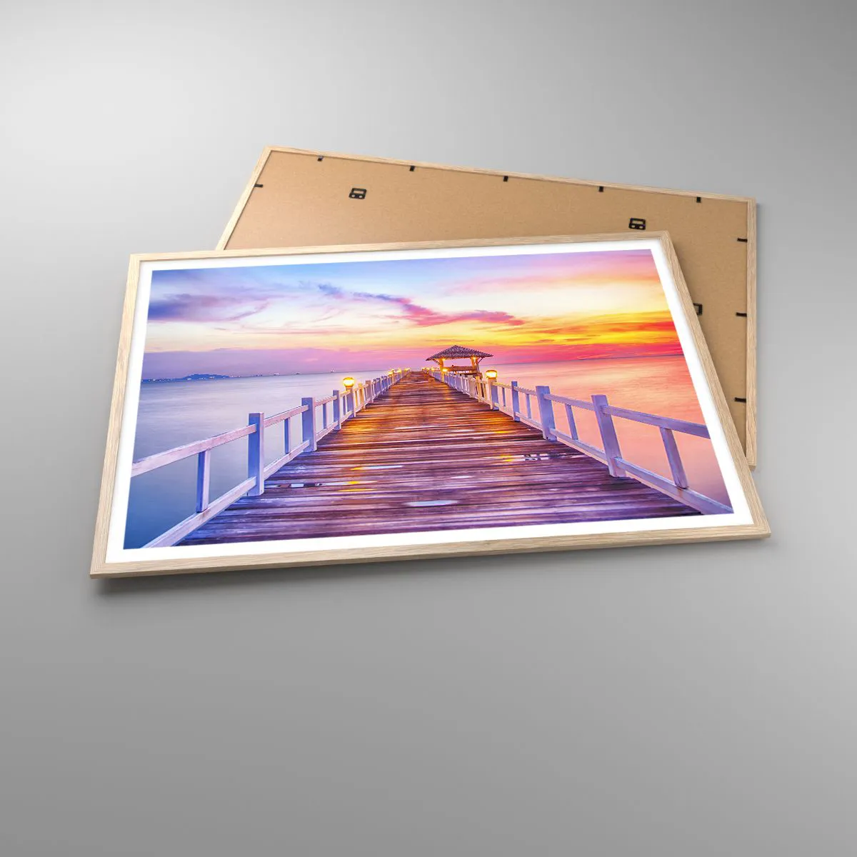 Plakát v rámu světlý dub - Liliově-zlaté ticho večera - 100x70 cm