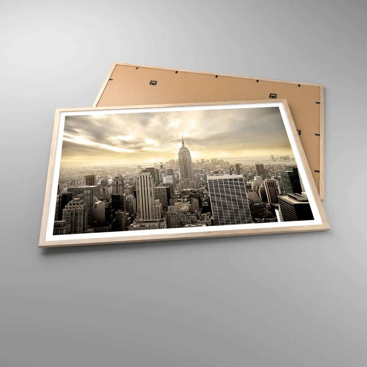 Poster in light oak frame - New York Woven in Grey - 100x70 cm