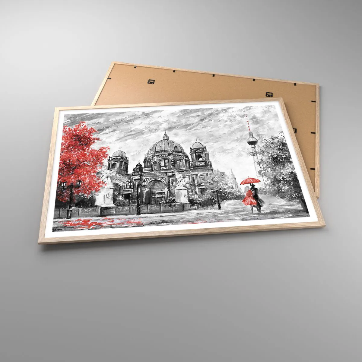 Plakat i ramme af lyst egetræ - Møde i Berlin - 100x70 cm