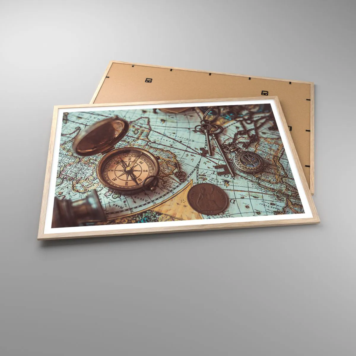 Plakat i ramme af lyst egetræ - For eventyreren - 100x70 cm