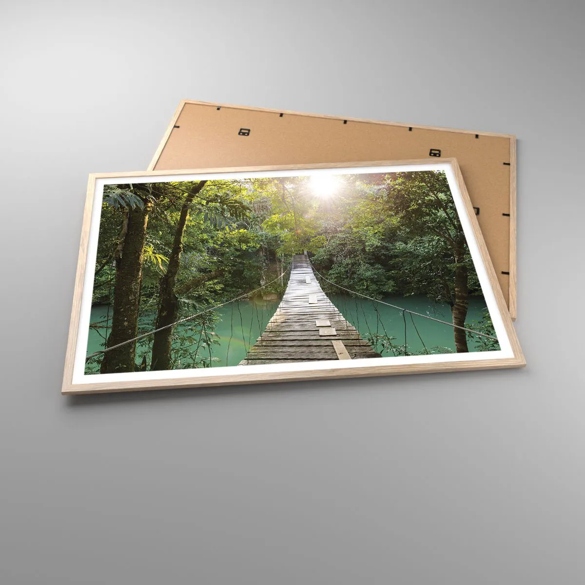 Poszter világos tölgy keretben - Az azúrkék vízen át az azúrkék erdőbe - 100x70 cm