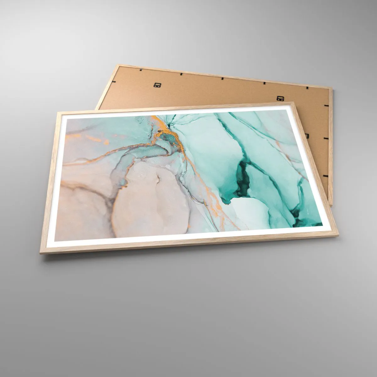 Pôster com moldura de carvalho claro - Dança das formas e cores - 100x70 cm