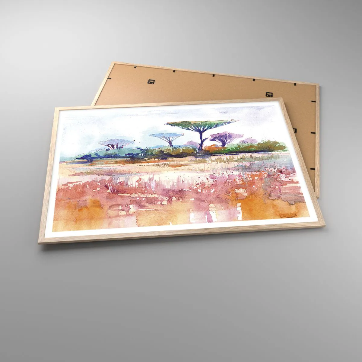 Plakat i ramme af lyst egetræ - Savannens farver - 100x70 cm